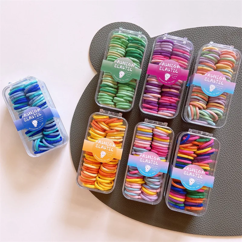 60Pcs/Set Girls Thumb Hair Bands Boxed Head Rope Elastic Rubber Bands Small Hair gum Hair Accessories For Kids Baby Hair Ties