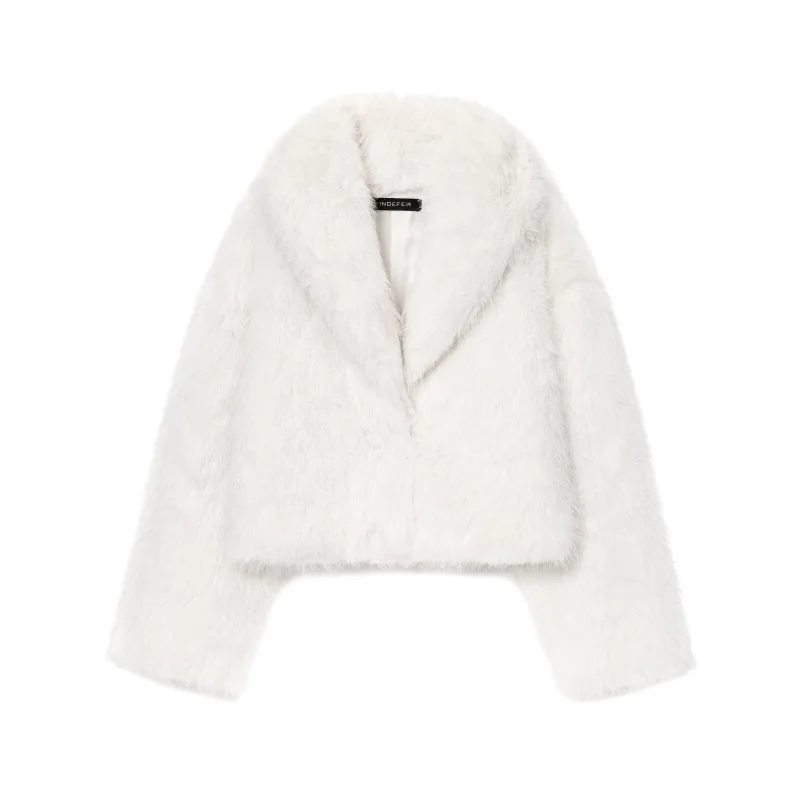 الخريف الشتاء بدوره إلى أسفل طوق بأكمام طويلة فو الفراء سترة قصيرة معطف المرأة فضفاضة تنوعا القمم الإناث خمر ارتداء 2025 جديد #1