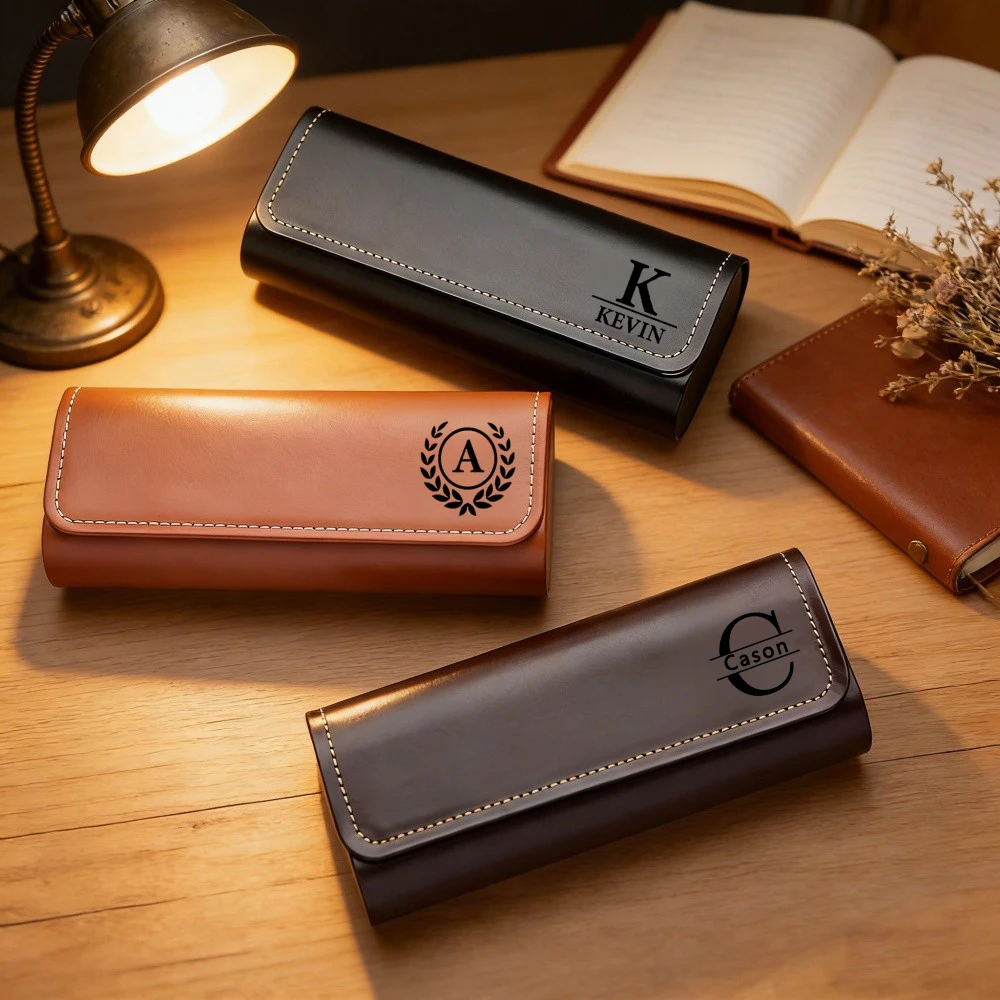 Personalized Name Glasses Case Custom Text Engraved Leather Sunglasses Holder Lightweight Eyewear Storage Pouch Gift For Holiday