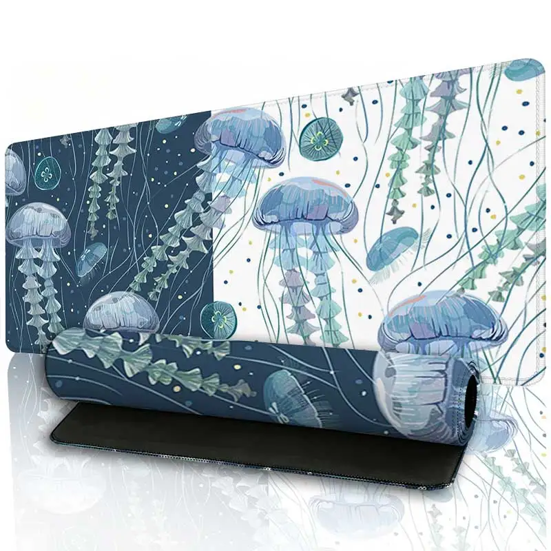 Ocean Jellyfish Mouse Pad Underwater Sea Creature Blue Art Non Slip Rubber Base Desk Mat Keyboard Ergonomic Pads for Work Gaming