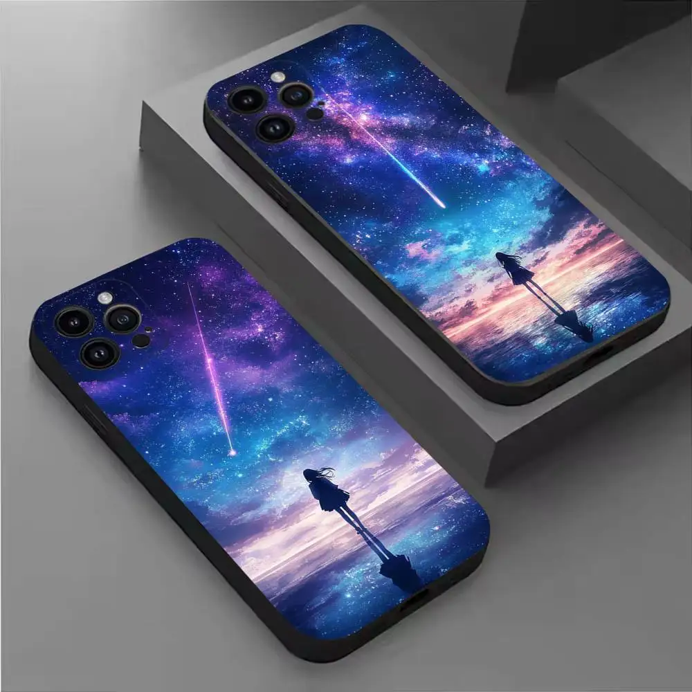 

Dazzling Sky Phone Case For iPhone 16,15,14,13,12,11 Plus,Pro Max,XS,X,XR,SE,Mini,8,7,Soft Silicone Black Cover