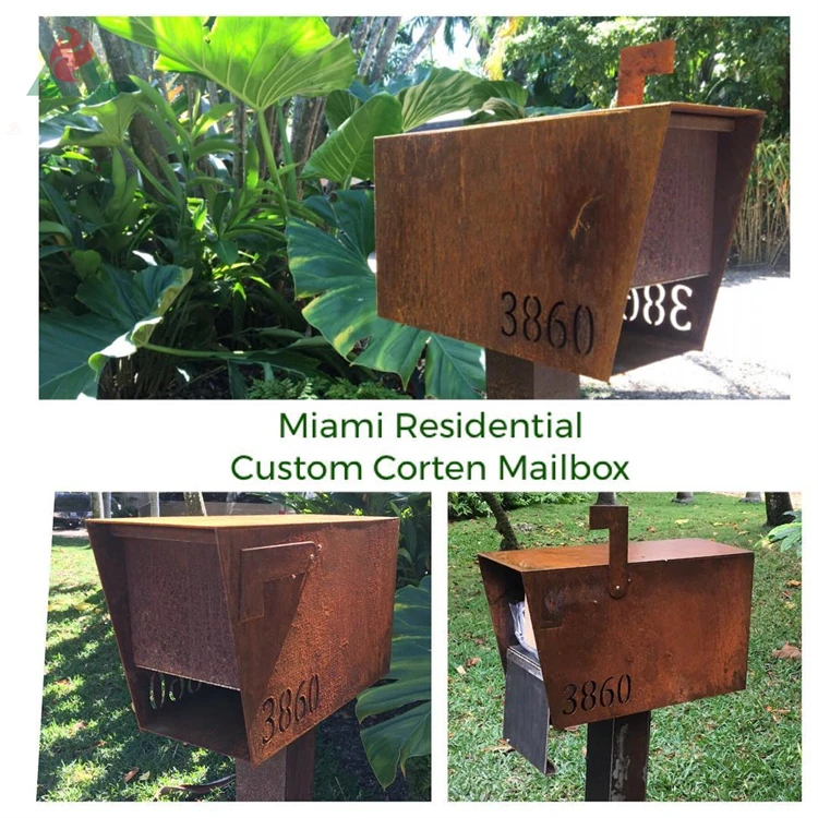 outdoor heavy duty customized corten steel garden mail box