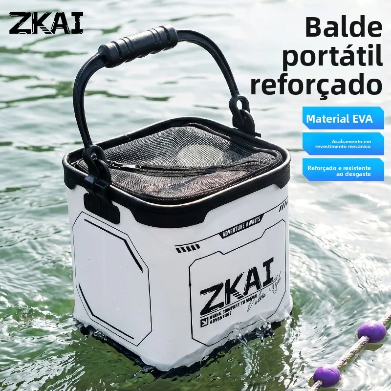 厚みのあるハードボトムeva釣り用バケツ4lポータブル屋外耐摩耗性ジッパー付き大容量水バケツキャンプ旅行用