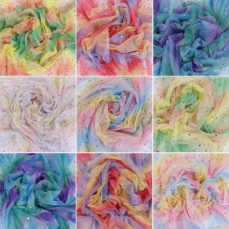 1m X 150cm Rainbow Organza Tissu Tulle Fabric Glittering for Sewing Children's Dress Mesh DIY Background Decoration Mosquito net