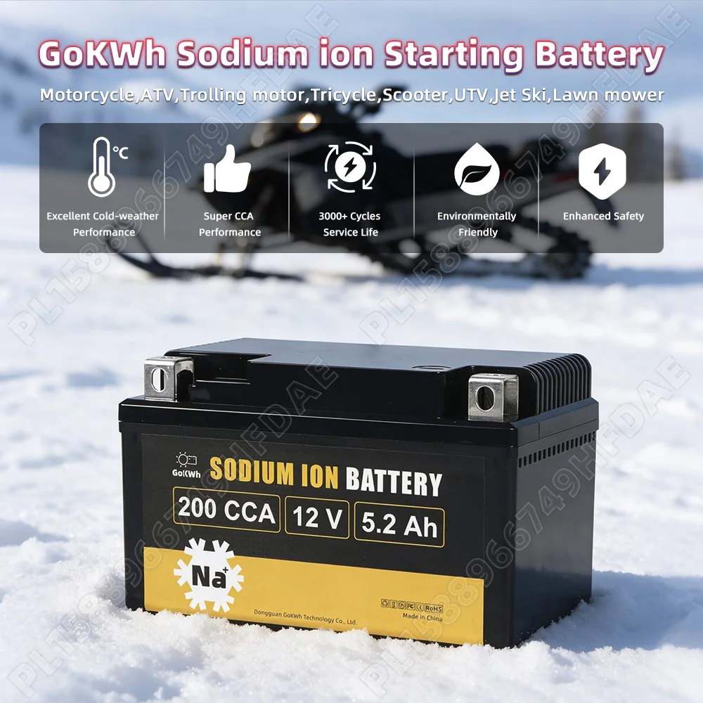 12V 5,2Ah Klasse A Natrium-Ionen-Motorrad-Starterbatterie, hohe Zuverlässigkeit, wiederaufladbare SIB-Starterbatterie für Motorrad, ATV, UTV, Schneemobil, Rasenmäher, Jetski, EU-Lagerbestand