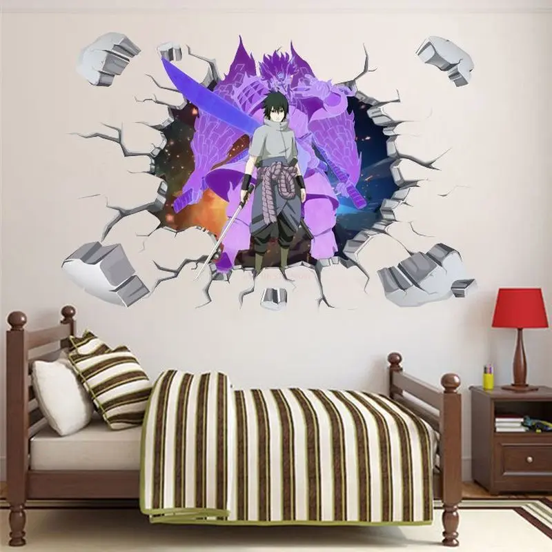 Naruto Boys\' Room Wall Background Decoration Wallpaper Self Adhesive Cartoon Anime Broken Wall 3d Sticker Poster Wallpaper Gift