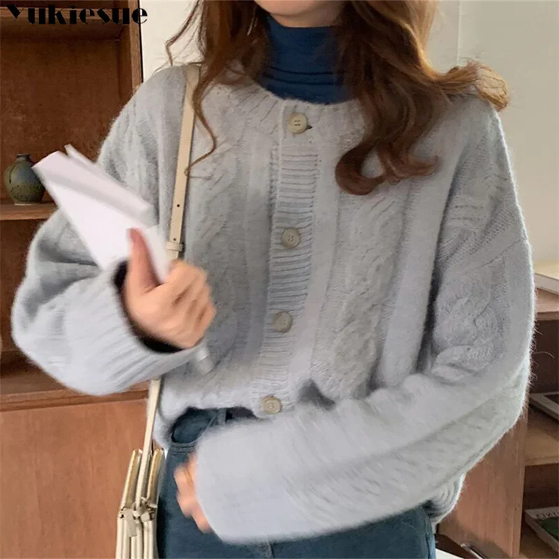 2023 الخريف الشتاء الطبعة الكورية المرأة أزرار فضفاضة حتى متماسكة سترة دافئة سترة معطف الصلبة طويلة الأكمام المرأة سترة غير رسمية