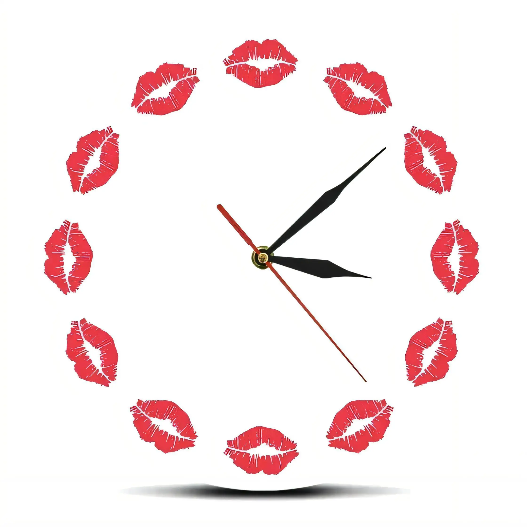 Romantic Red Lipstick Kiss Marks Wall Clock Silent Non Ticking  Decorative Home Art Minimalist Modern Kitchen Living Room Gift