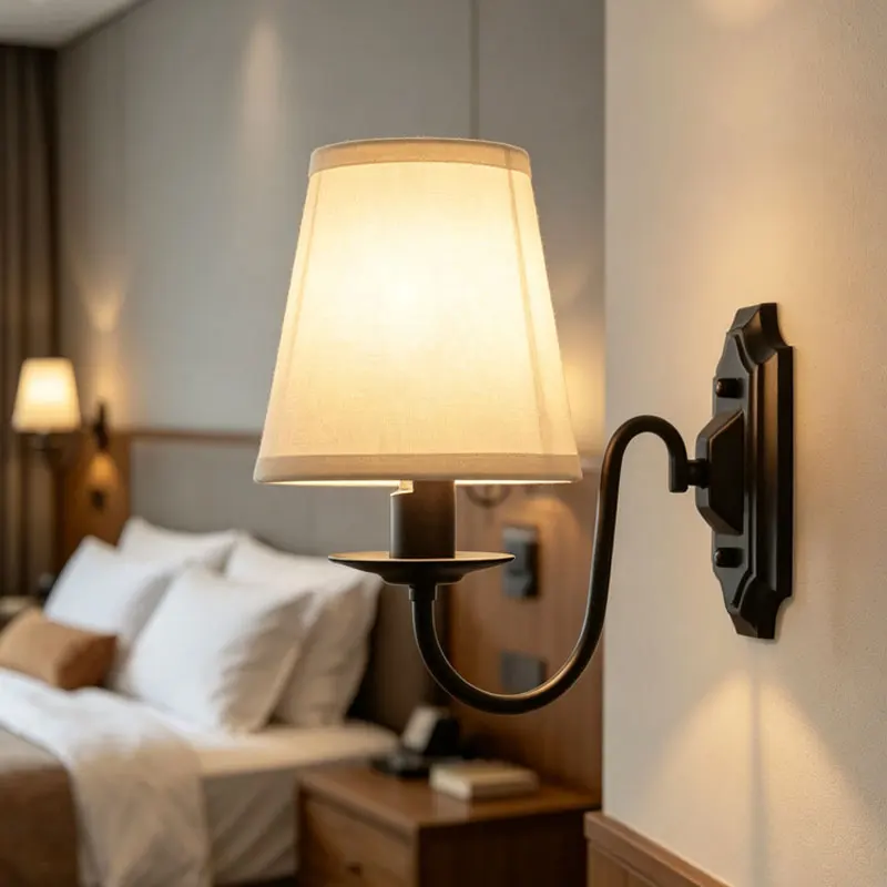 European Retro Fabric Wall Lamp Classic Cloth Lampshade Wall Sconce Decor for Bedroom Living Room Hotel Homestay Decoration