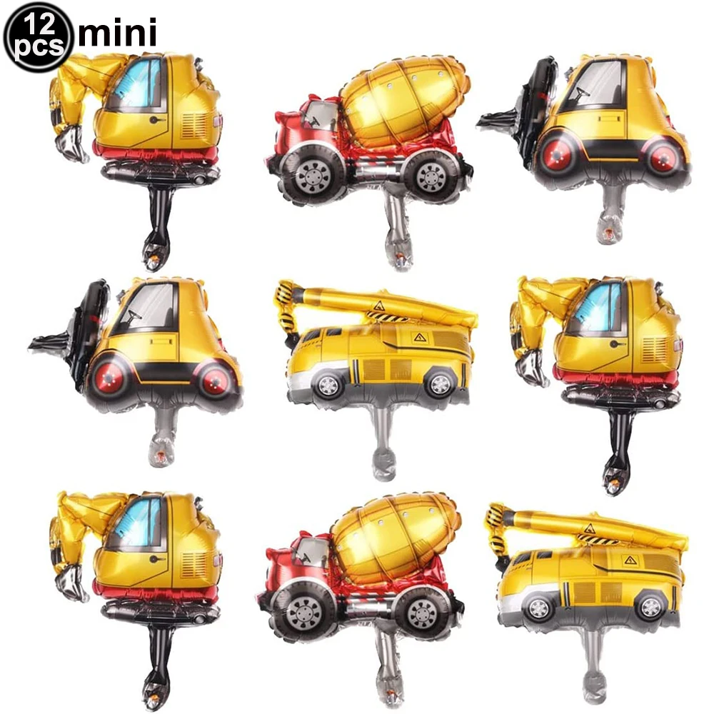 Construction Birthday Party Decor 12pcs Mini Construction Foil Balloon Boys Tractor Balloon Truck Vehicle Birthday Party Balloon