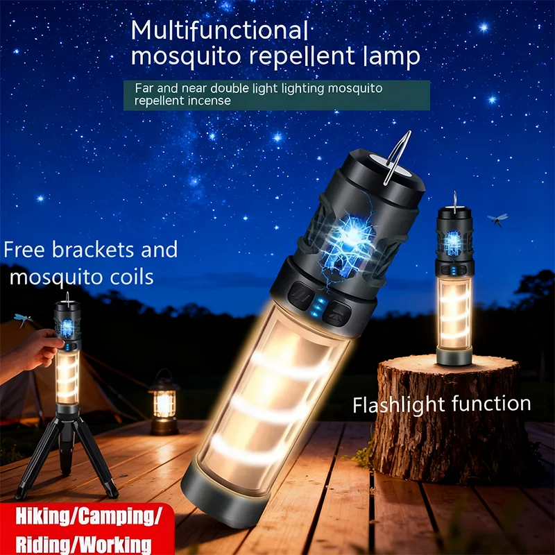 

2026 New LED Portable Camping Flashlight Lamp with Mosquito Repellent Light & Tripod Multi-Function Emergency Outdoor Light