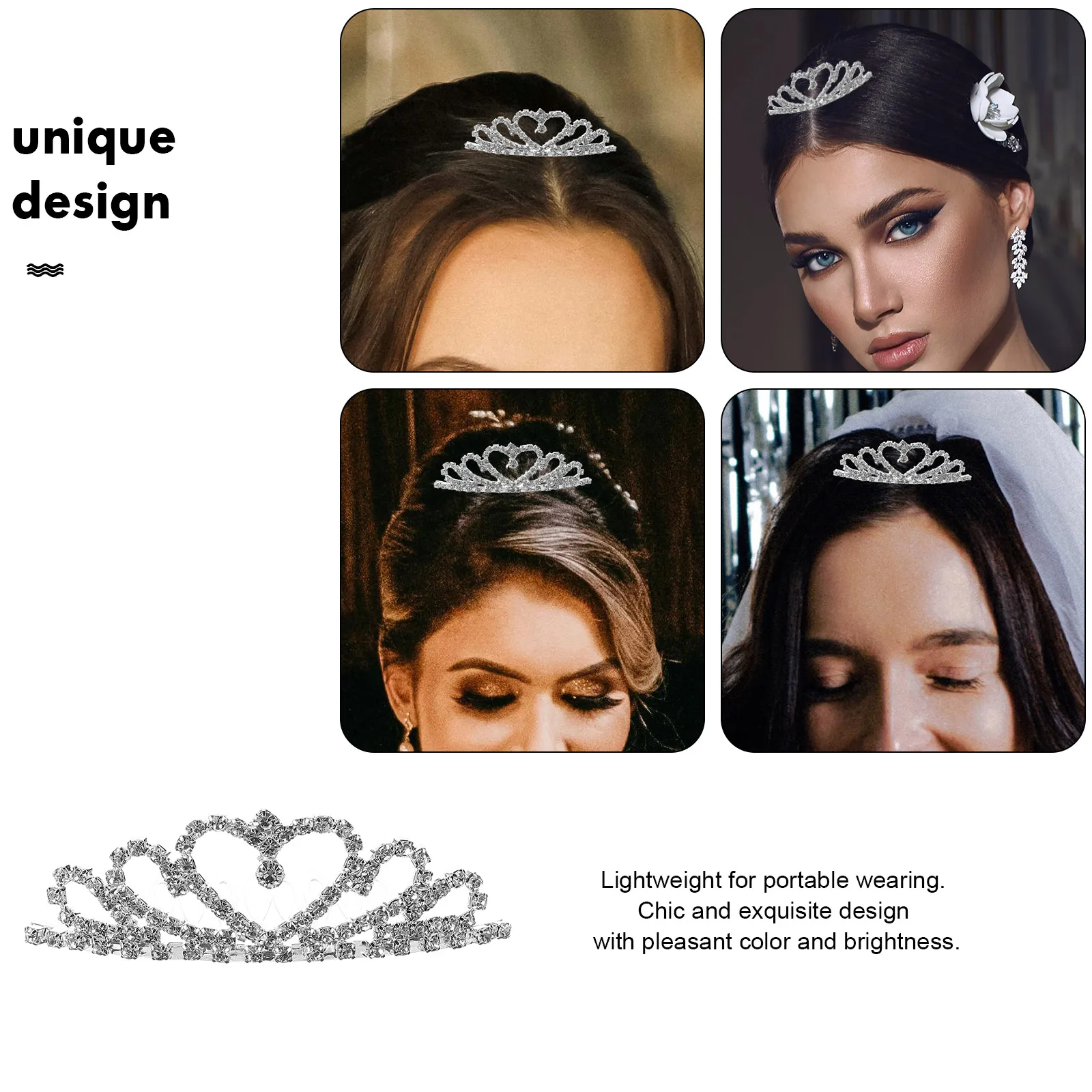 

Heart Shaped Rhinestone Crown Bridal Hair Mini Tiara Full Diamond Wedding Party Accessory Elegant Comb Headpiece