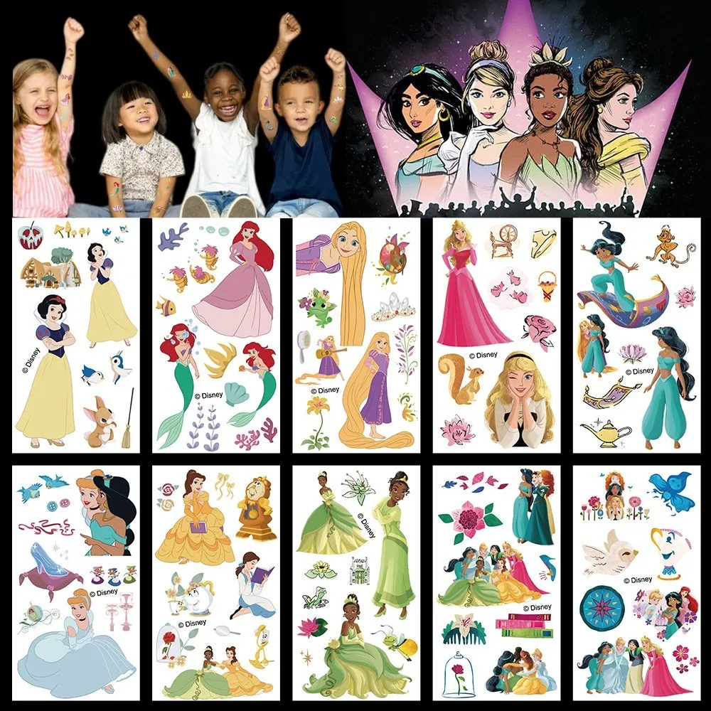 10Pcs New Disney Rapunzel Temporary Tattoo Stickers Cute  Princess Ariel Fake Tattoo For Kids Funny Birthday Gift