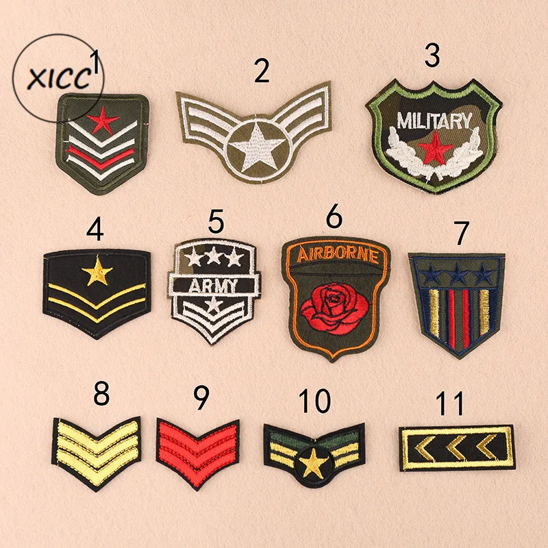 Embroidery Three Poles Military Hat Patches Chapter Green Badge Clothes Stickers DIY Decoration Patchwork Backpack Applique