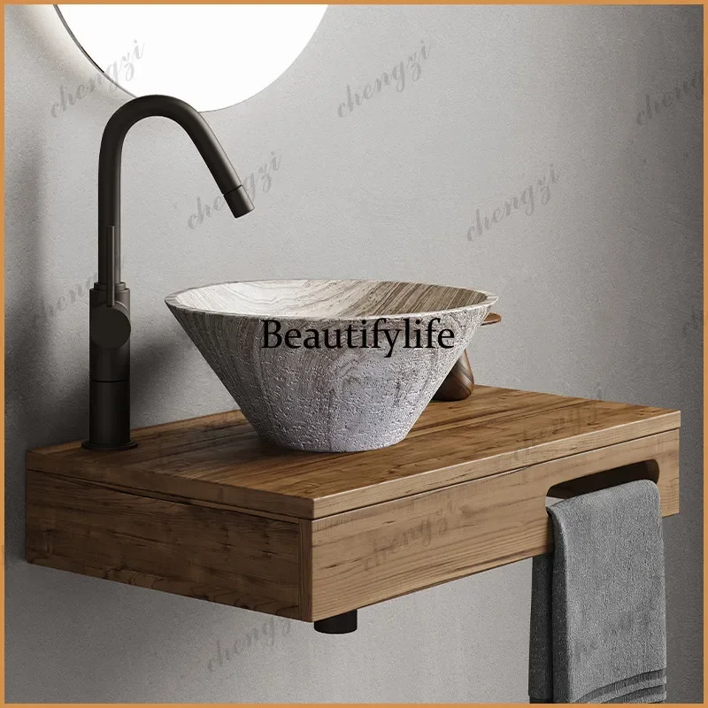 NQ52 W Bathroom Washbasin Retro Homestay Bathroom Cabinet Hanging Small Apartment Integrated Bathroom Washbasin Cabinet