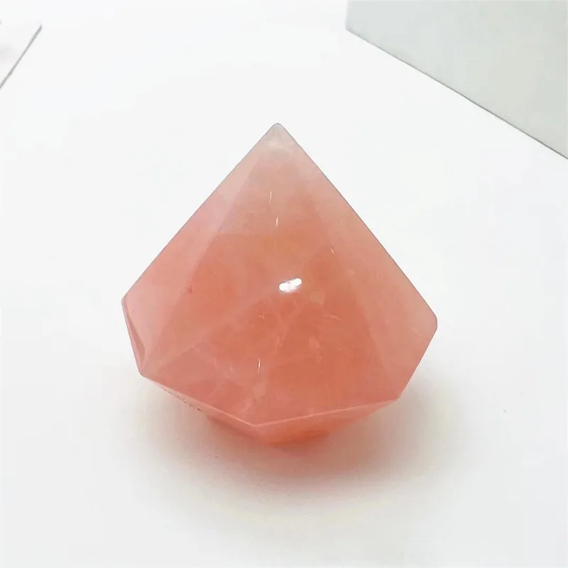 Natural Rough Carved Crystal Craft, Rose Quartz Diamond Shaped for Decoration