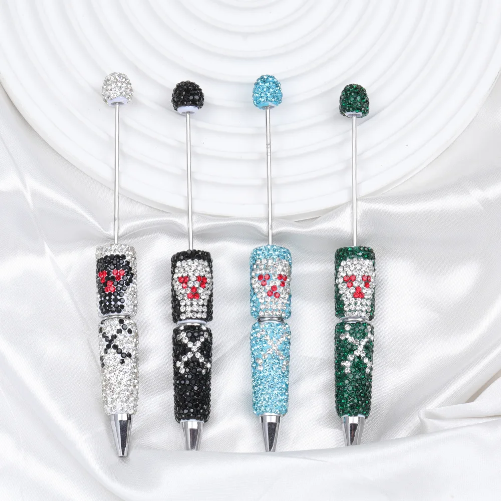 

5Pcs Full Diamond Skull Beaded Pen DIY Soft Ceramic Beadable Ballpoint Pen Handmade Bead Pens Jewelry Accessories School Office
