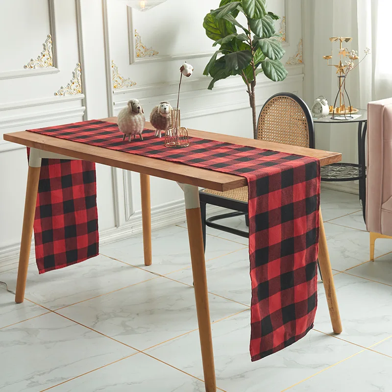 

Christmas Checkered Table Flag Simple Polyester Cotton Restaurant Dining Table Tablecloth For New Year Decoration