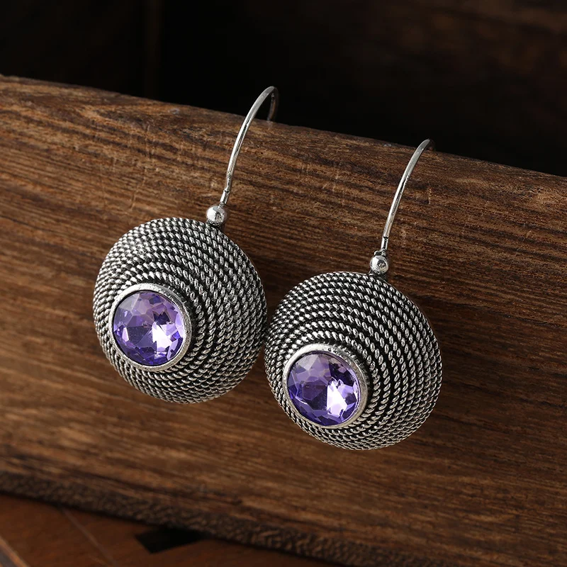 

New Retro Earrings Purple Zircon Round Metal Punk Irregular Earrings Party Festival Dress Up for Women 2025