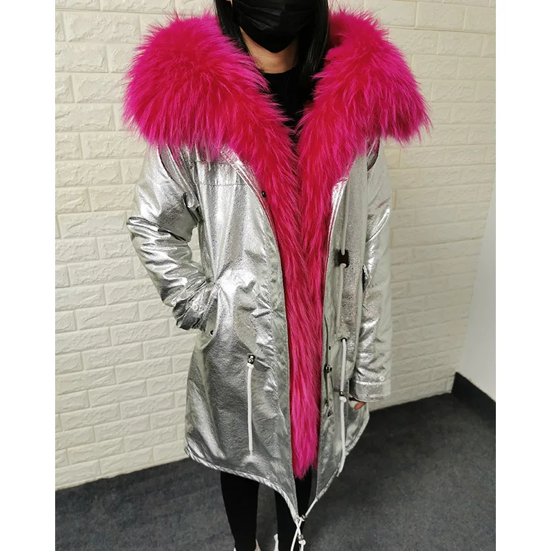 20204 Maomaokong Winter luxury Real Fur Coat With Raccoon Collar Women's Jacket Long Natural Rabbit Fur Lining Inner Fur Parkas