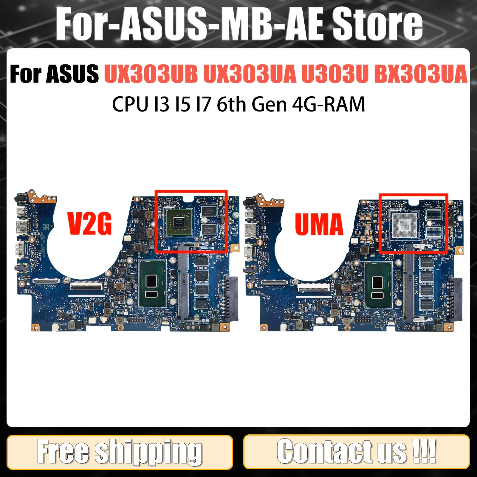 

AKEMY UX303U Mainboard For ASUS UX303UB UX303UA U303UB BX303UA U303UA Laptop Motherboard With CPU I3 I5 I7 6th Gen 4G-RAM GT940M