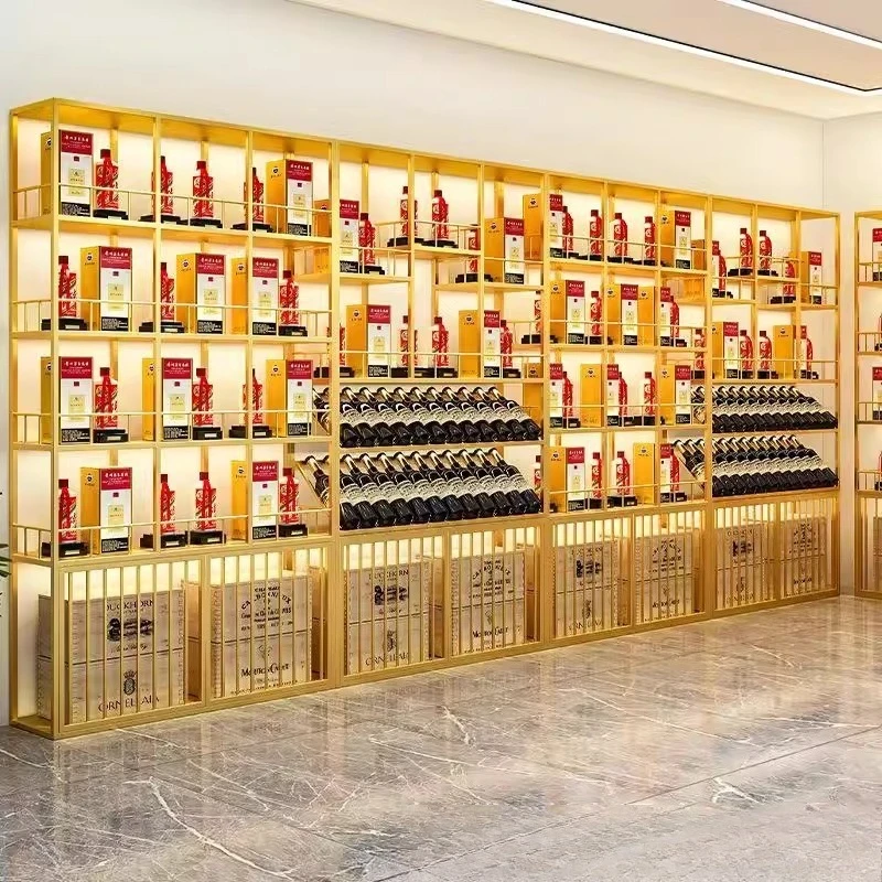 Winery shelf display cabinet floor-to-ceiling multi-layer rack wrought iron paint