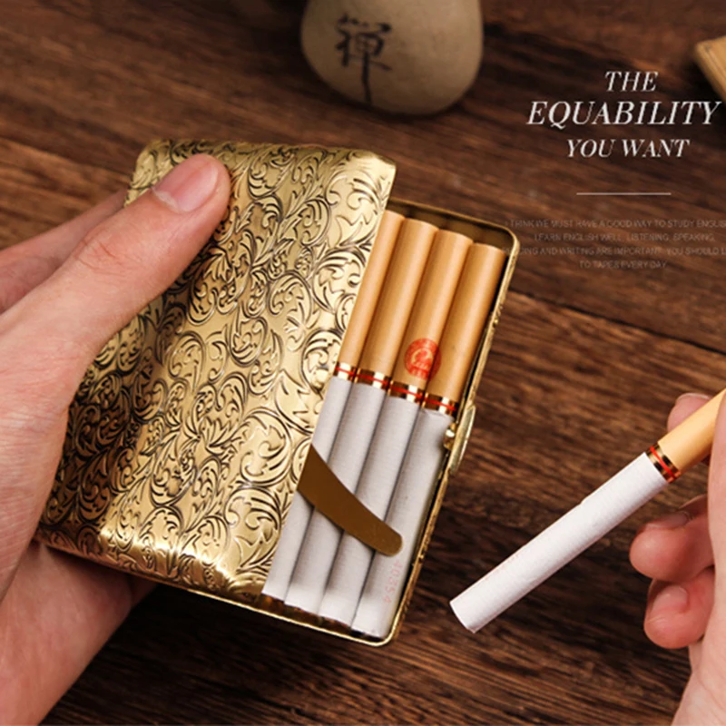 1Pcs Gold Portable Metal Cigarette Case for 20 Cigarettes Flip Open Cigarette Pocket Storage Box Holder Smoking Gift