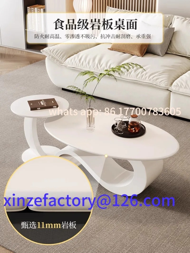 

Customizable Pure white rock slab coffee table art simple modern living room household small apartment combination