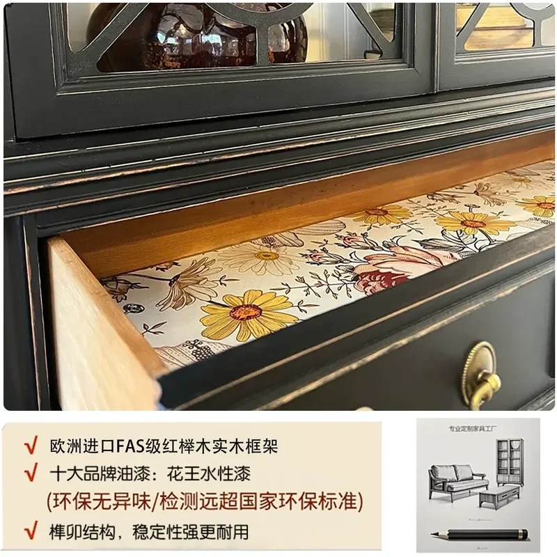 Retro Solid Wood Sofa Neoclassical Jacquard Fabric 3 Seater Living Room Furniture Carved Design for Small Apartment