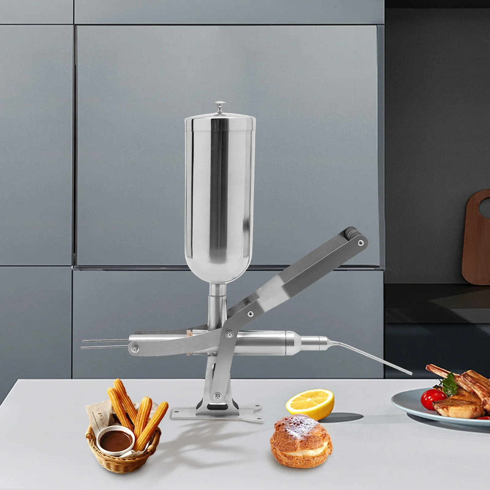 Stainless Steel Donut Filling Machine, 5.28qt Capacity, Manual Control, Easy to Use, Space-Saving, Ideal for Home and Commercial