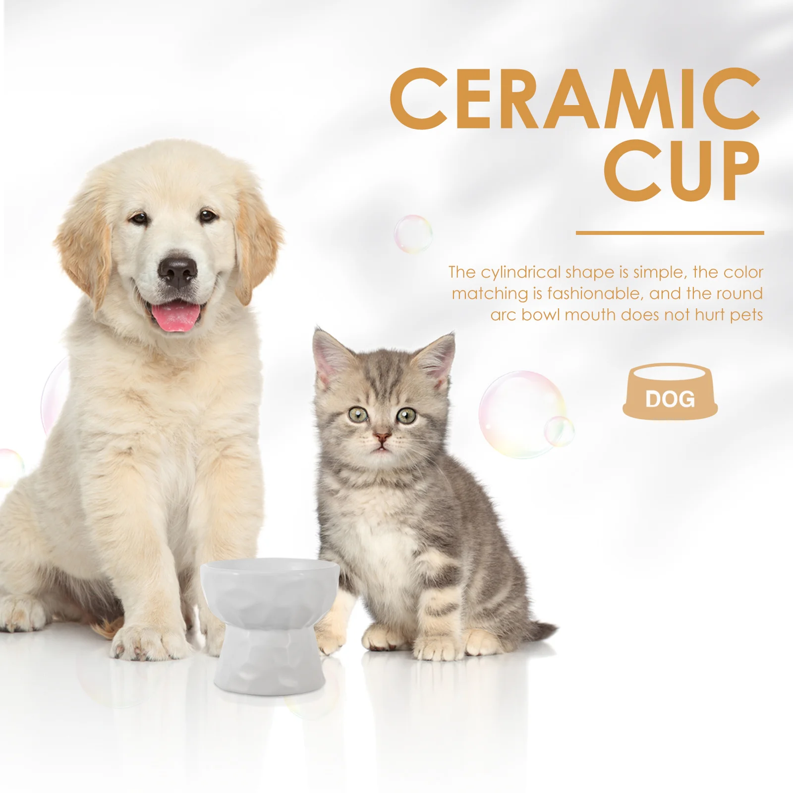 

Ceramic Cat Food Bowl High Foot Design Stable Base Easy Clean Elegant Color Lovely Decorative Pet Feeding Basin