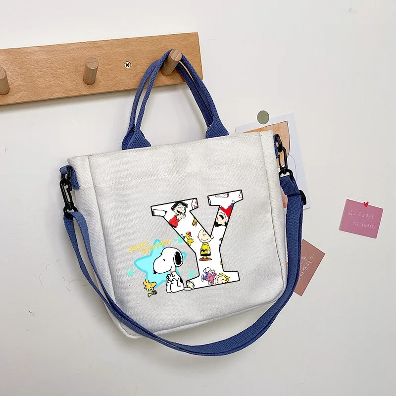 Snoopy Cute Handbag Women Men Shoulder Bags Cartoon Anime Letter A-Z Print Bag Portable Large Capacity Fashion Handbags Gifts