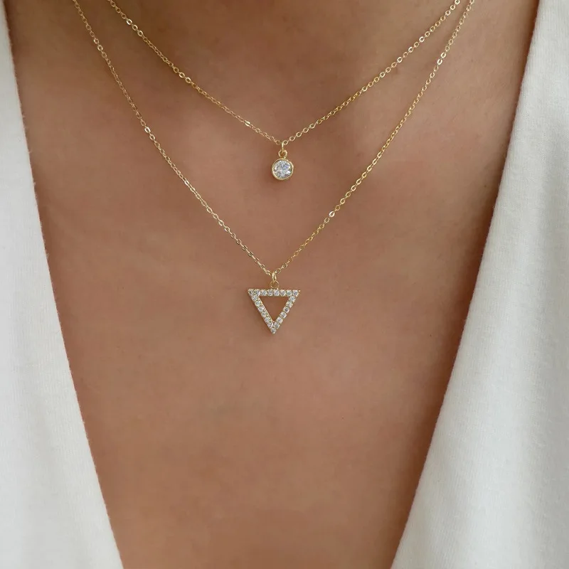 YWZIXLN-Collier pendentif triangle en cristal pour femme, bijoux tendance élégants, document doré, mode unique, vente en gros, N0310