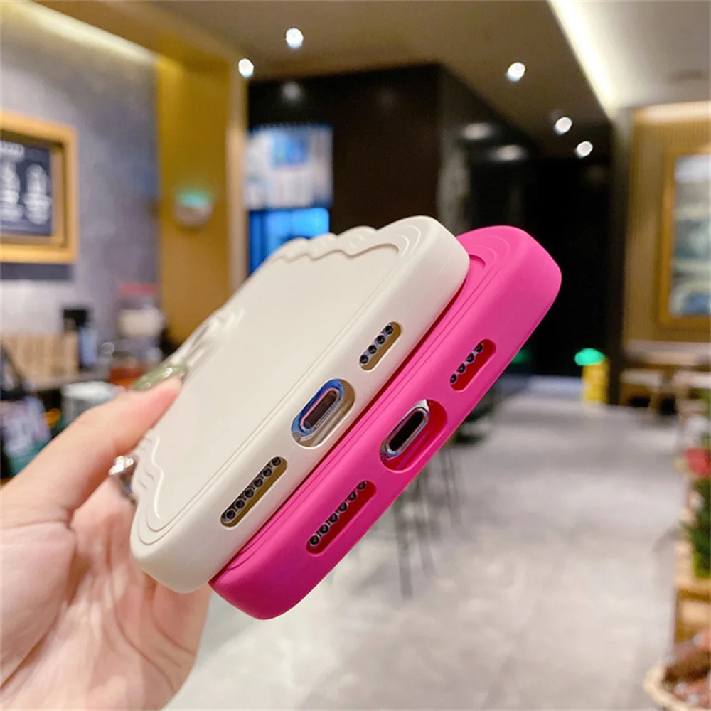 Cute Curly Wave Frame Silicone Phone Case For iPhone 11 12 13 14 15 Pro Max Matte Solid Color Shockproof Protection Back Cover image 5