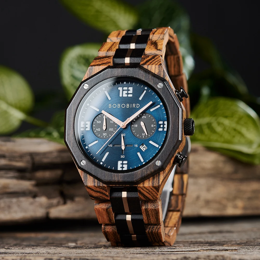 BOBO BIRD-reloj analógico de madera para hombre, nuevo accesorio de pulsera de cuarzo resistente al agua con cronógrafo, complemento masculino de