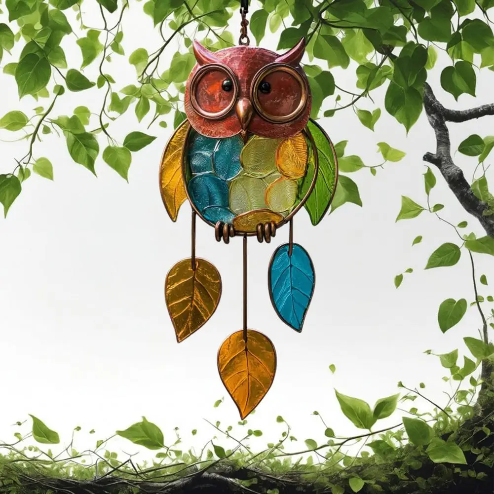 

Owl Pendant Outdoor Hanging Decoration Realistic Looking Simple Installation Colorful Handmade Stained Owl Ornament