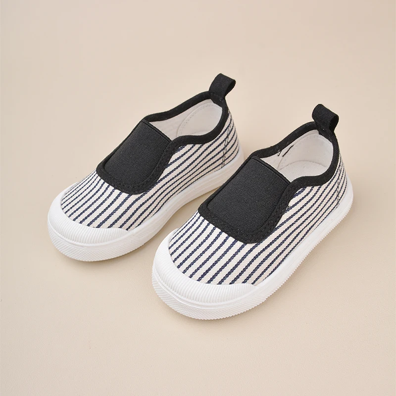 Little Boys and Girls Good-looking Flat Canvas Shoes Toddlers Casual Striped Anti-slippery Sneakers EW9S05