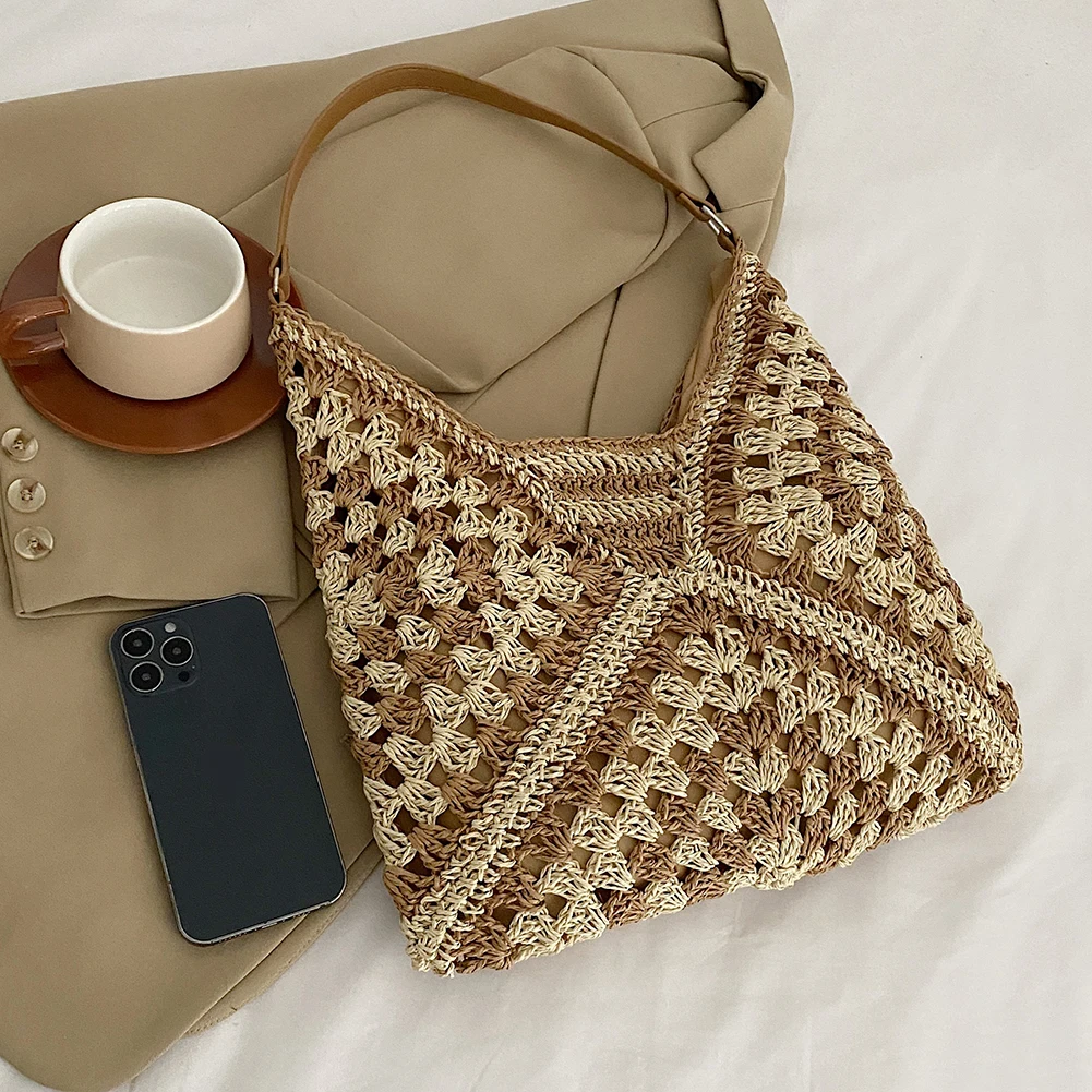 

Women Mesh Storage Bag Extra Large Weave Straw Swimming Beach Bag Fashion Shoulder Bag Solid Shopper Bag Handlebag