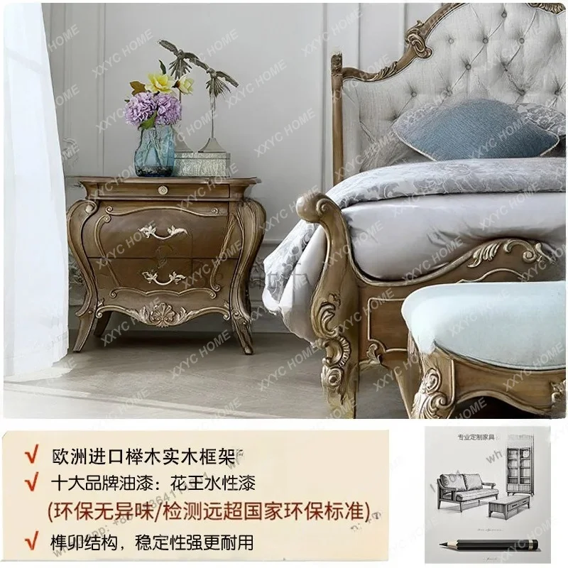 XX L retro bedroom carved soft bed light luxury gold bed