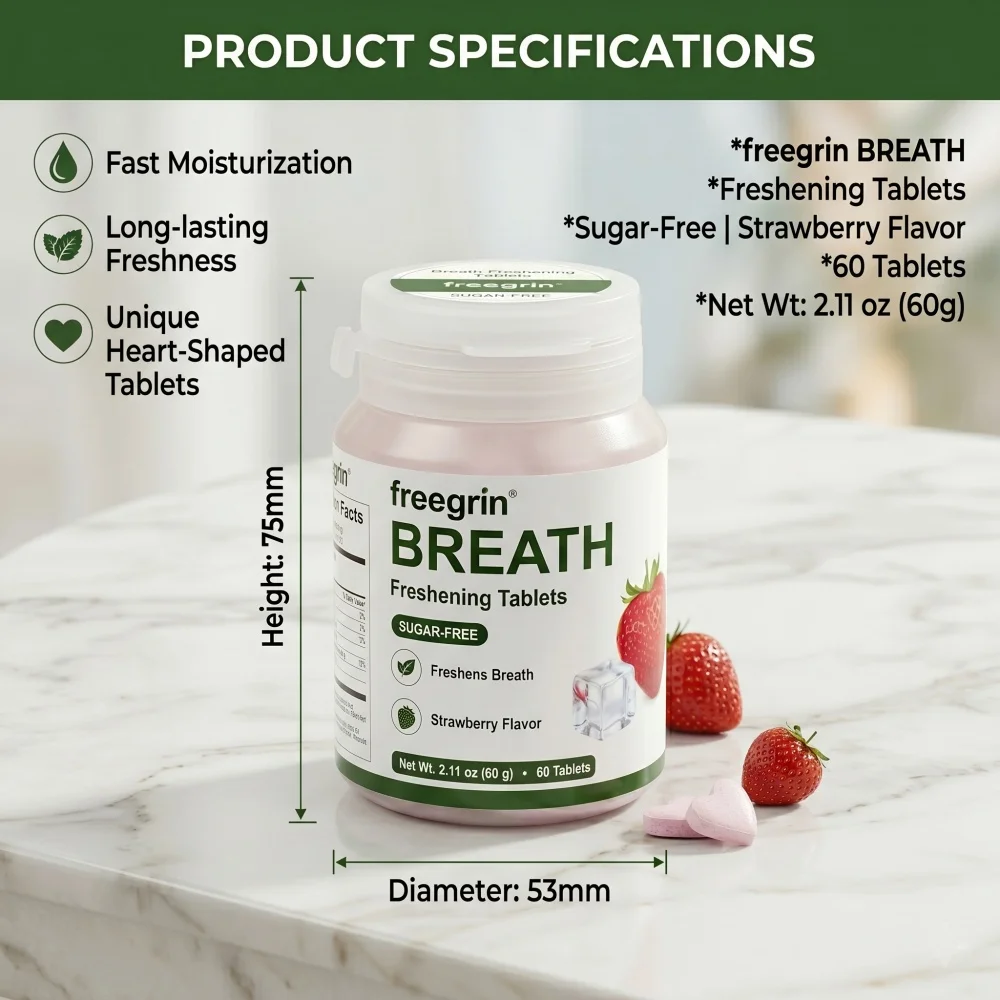 60 Capsules Sugar Free Breath Freshening Tablets , Xylitol Erythritol Mints , Strawberry Flavor , Travel Size , Freshens Breath - view 5