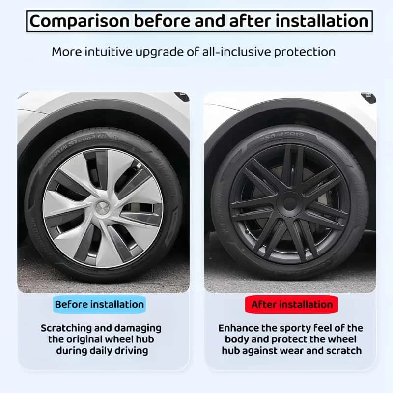 4PCS 19-Inch HubCap For Tesla Model Y 2018-2024 Automobile Performance Wheel Cap Replacement Hub Cap Full Rim Cover Accessories