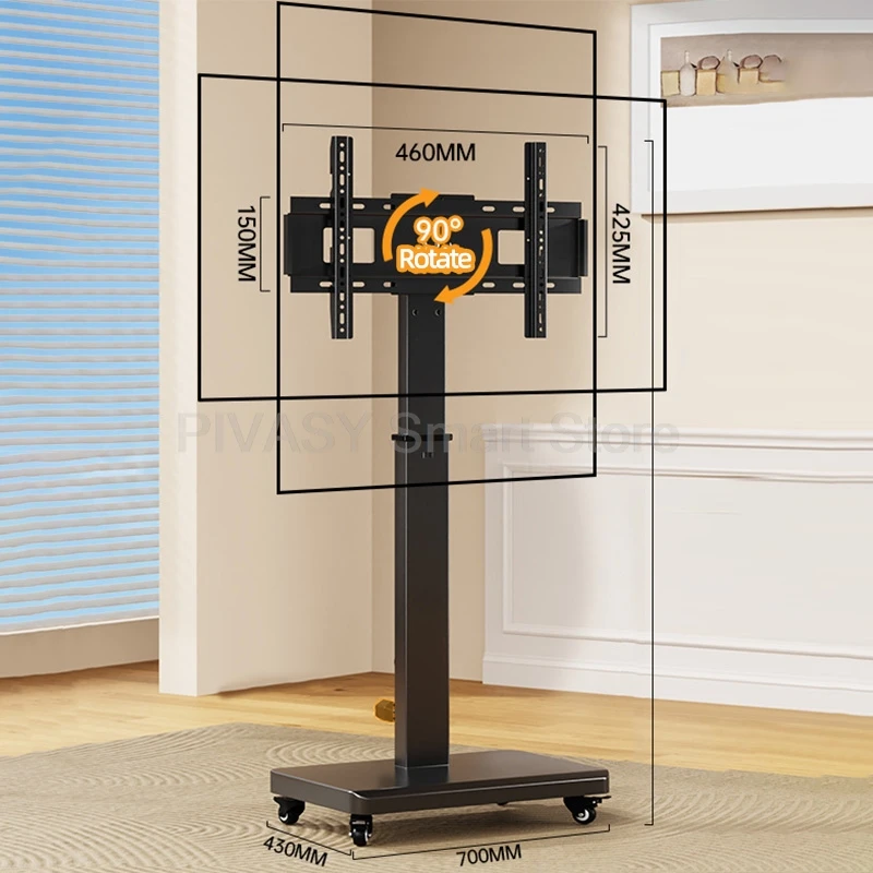 モバイル TV スタンド ホイール付き 回転可能 26-80 インチ画面用 オールインワン キャスト ユニバーサル ハンドクランク 高さ調整 内蔵ソケット