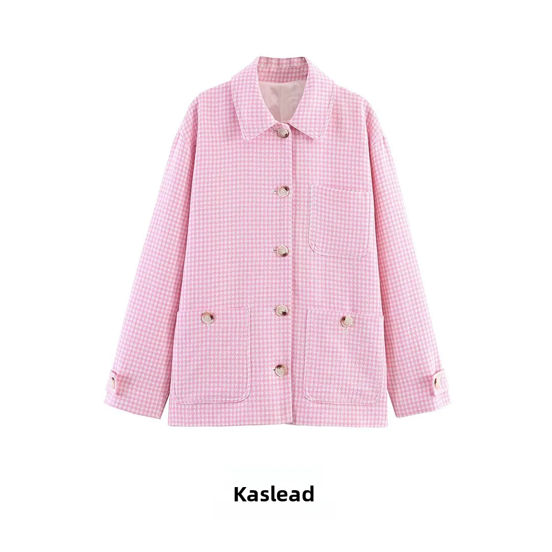 

KASLEAD New Women's Fashionable Small Grid Pattern Shirt Elegant Personality Long Sleeve Polyester Fiber Skin-friendly Breath...