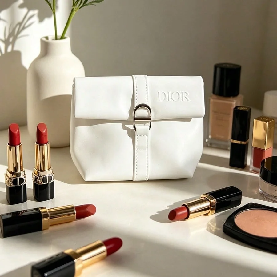 Dior’s Bag White Cosmetic Bag Luxury Embossed CD Logo Fashion Makeup Storage Pouch Portable Waterproof Beauty Organizer For Wome