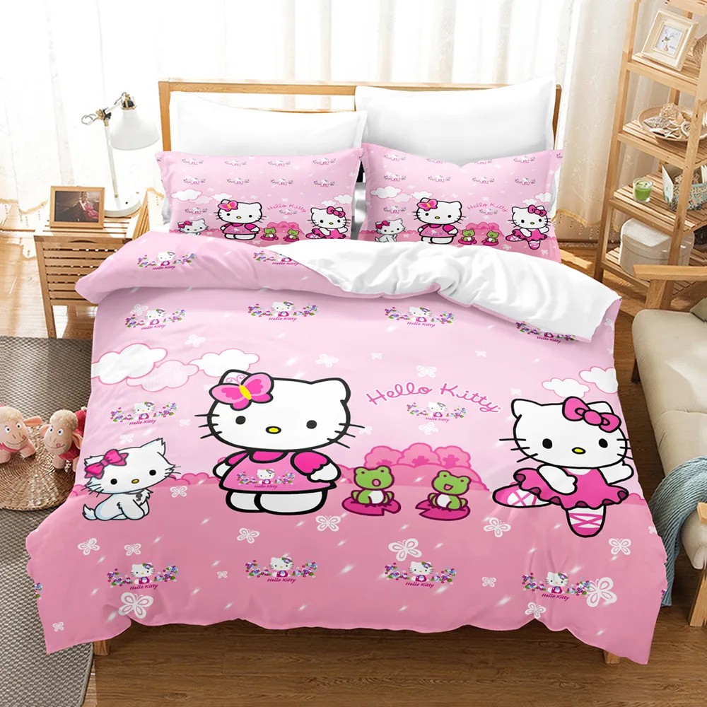 Cartoon Cute Hello Kitty Love Bedding Set Pillowcase Anime Bedclothes 3D Printed Quilt Cover Duvet Cover Baby Kids Child