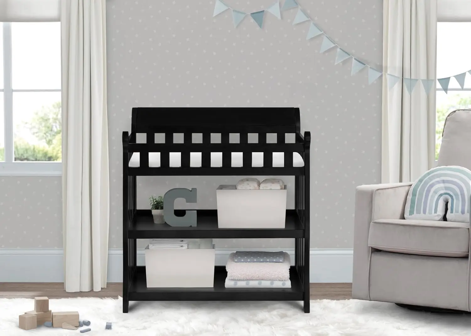 Eclipse Changing Table, Ebony Black Safety Rail on All 4 Sides A Safe and Secure Place To Change Your Baby