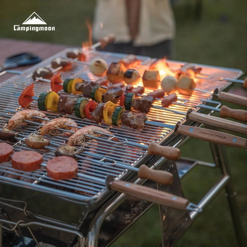 

Шампуры для барбекю CAMPINGMOON K-480 из нержавеющей стали с ручкой из массива дерева, 8 шампуров в наборе
