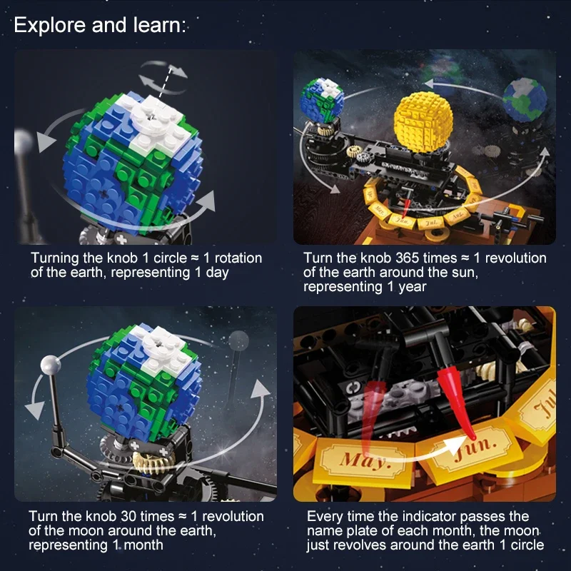 865 Pcs MOC City Solar System Earth and Sun Clock Building Blocks Science Experiment Education Bricks Toys Children Boys Gifts