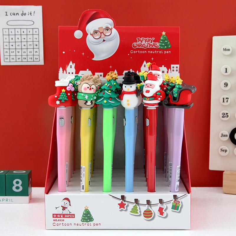 1/5Pcs Christmas Ball-point Pen Cartoon Santa Claus Snowman Christmas Tree Elk Luminous Lamp Neutral Pens Office Supplies Gifts