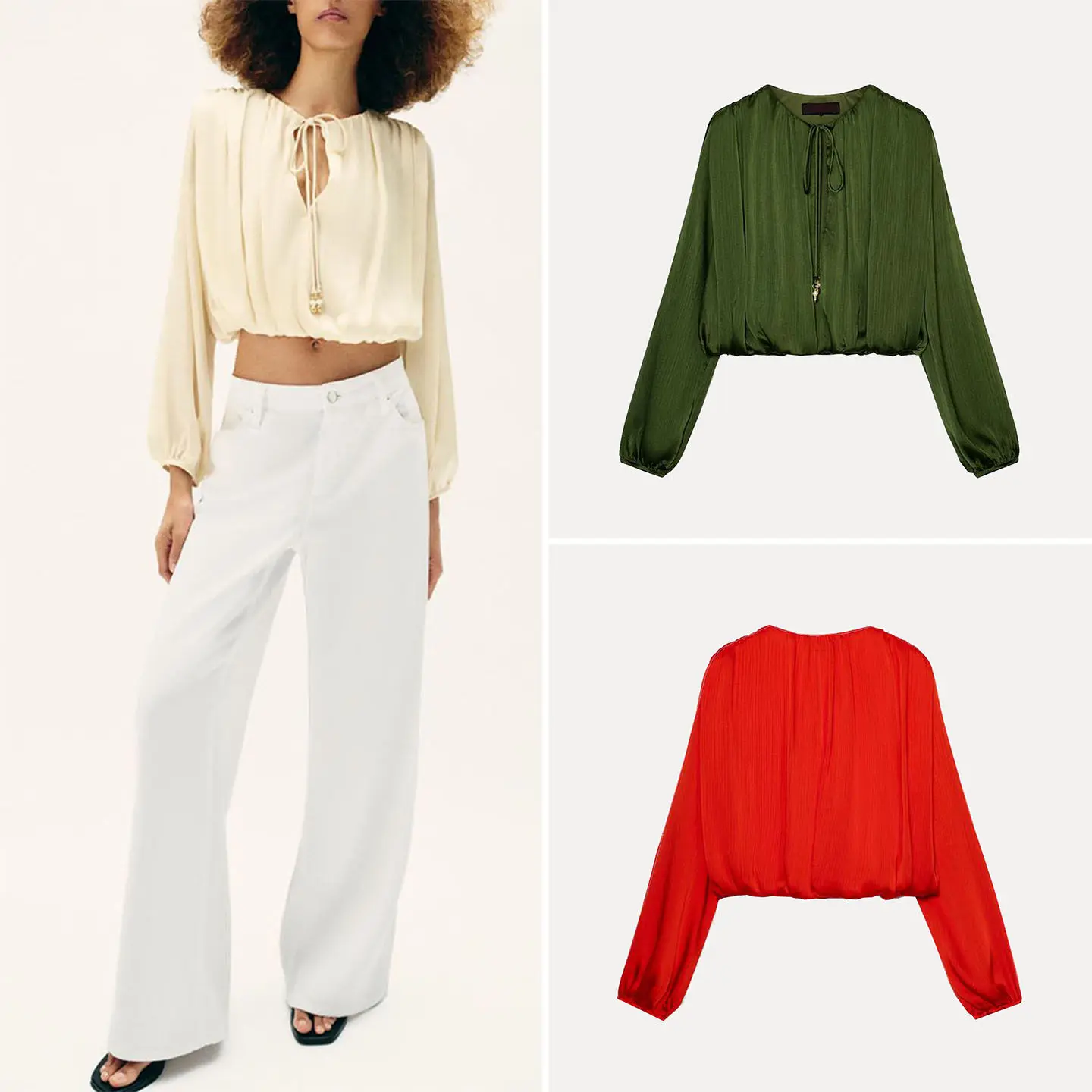 

Fashionable Balloon Sleeve Short Shirt Women's Slim Fit Breathable Summer Clothing European Style ZADATA Brand 2026 New Arrival